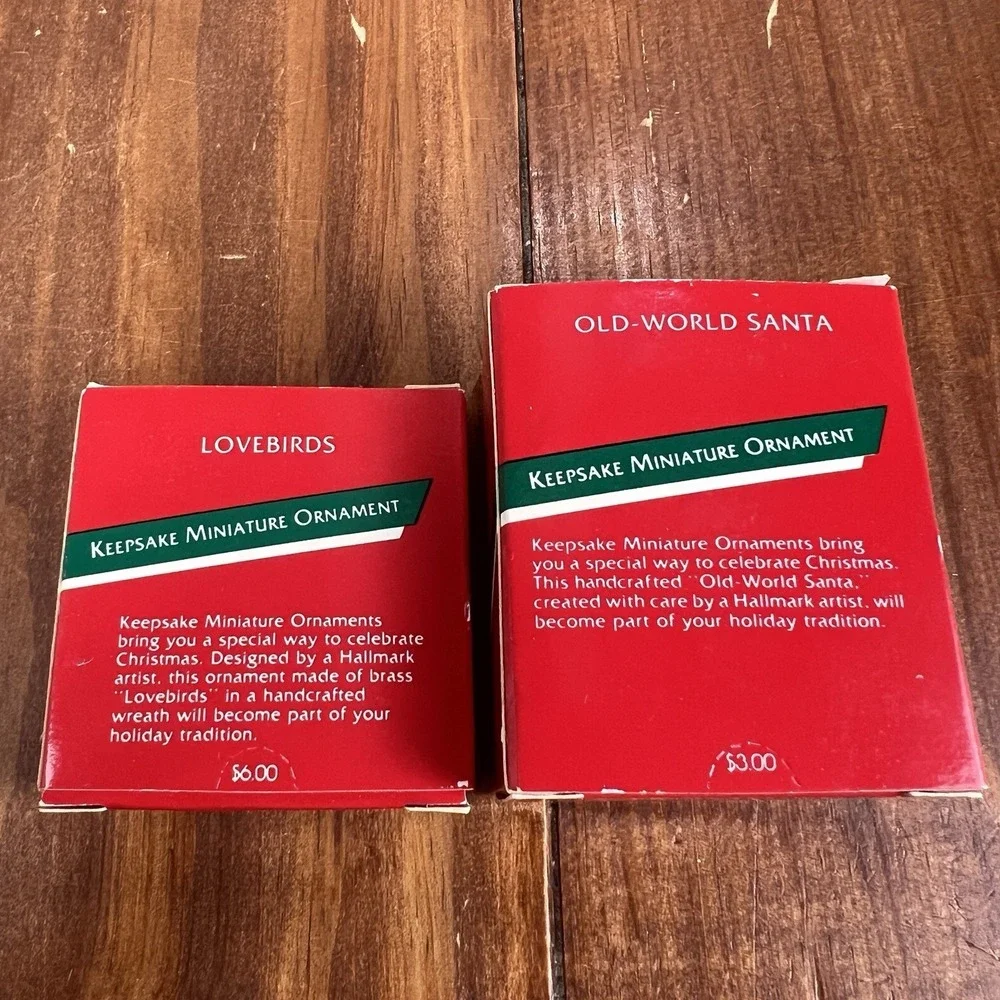 1989 Hallmark Keepsake Miniature Ornaments Lovebirds Old-World Santa Lot of 2